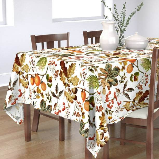 Round Tablecloth Floral Flowers Autumn Fall Thanksgiving Rustic Cotton Sateen